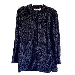 Laura Tyler Black Floral Velvet Burnout Button-Up Shirt M Fairygrunge Whimsygoth